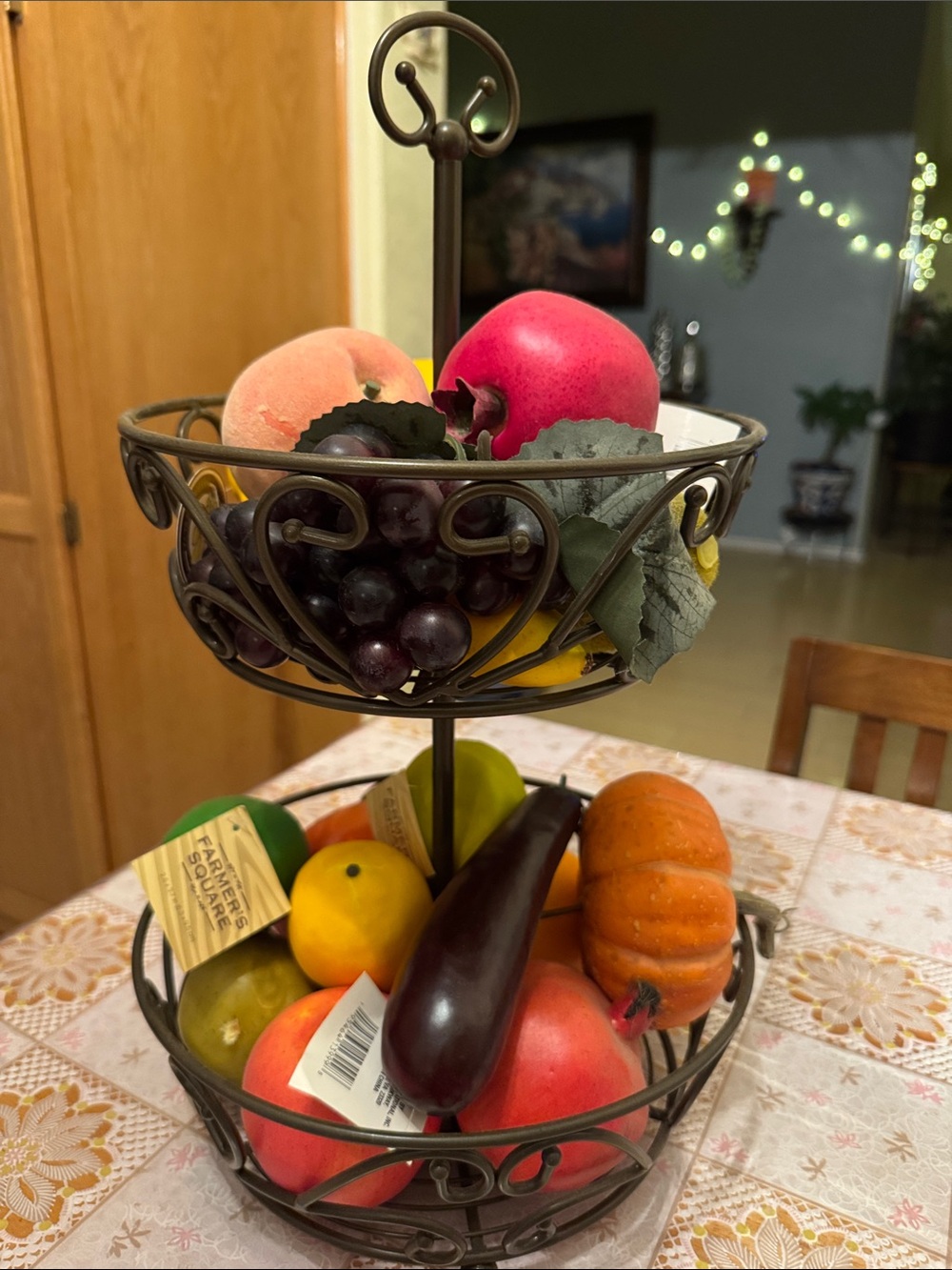 Princess House Brown Two-Tier Decorative Metal Fruit Stand with Scrollwork